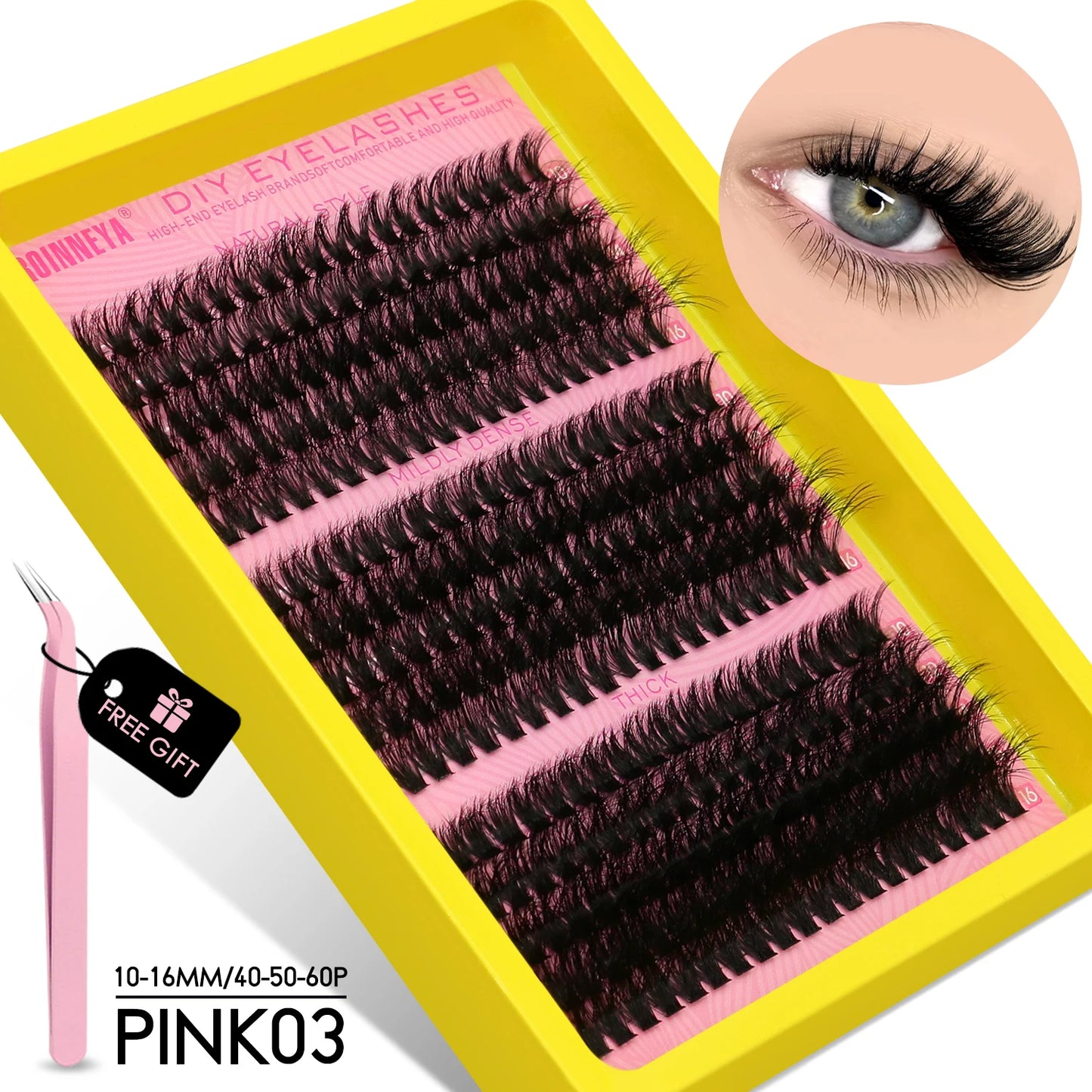 GROINNEYA Cluster Lashes Kit Individual Lashes Volume Mixed Tray 3D Faux Mink Lashes Wispy Eyelash Extension Makeup