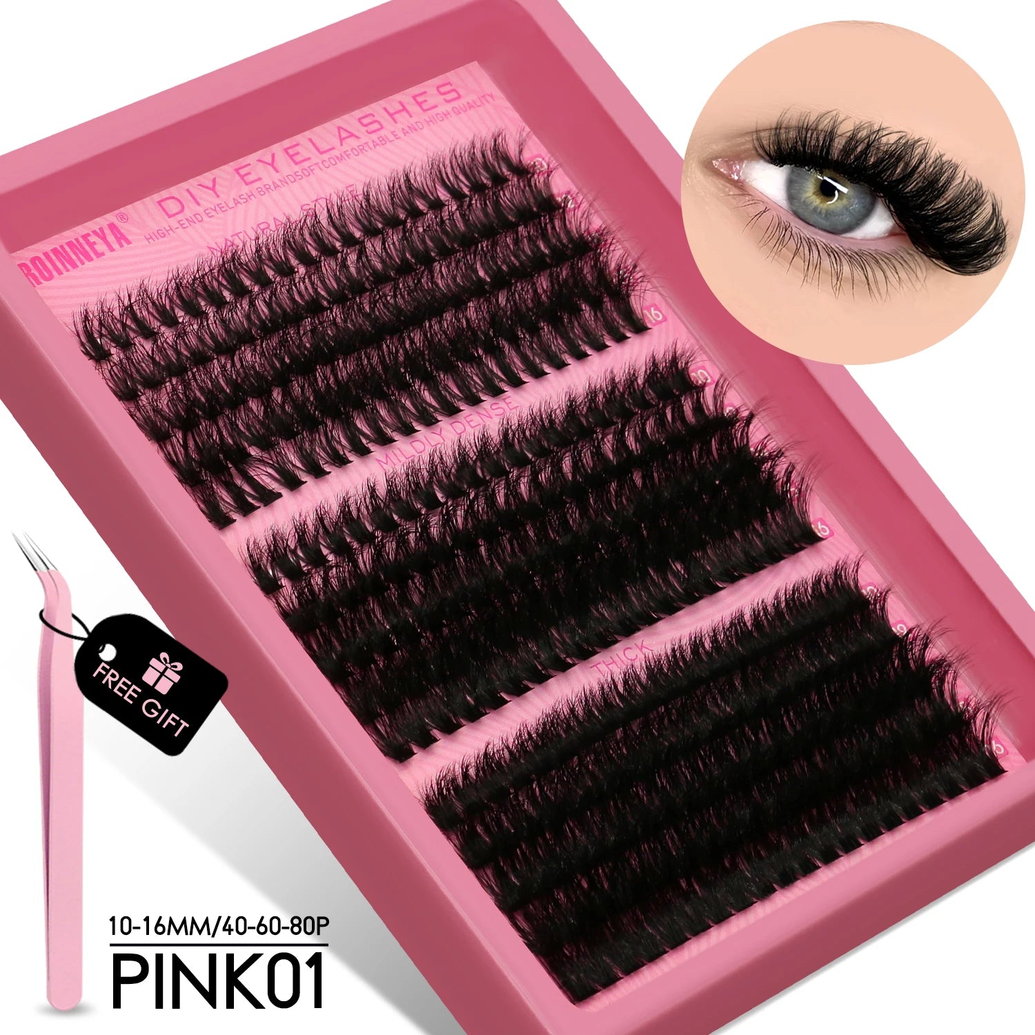 GROINNEYA Cluster Lashes Kit Individual Lashes Volume Mixed Tray 3D Faux Mink Lashes Wispy Eyelash Extension Makeup